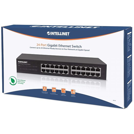 Bild 6 - 24-Port Gigabit Ethernet Switch, 24 x 10/100/1000 Mbit/s RJ45-Ports, IEEE 802.3az (Energy Efficient Ethernet), Desktop, 19