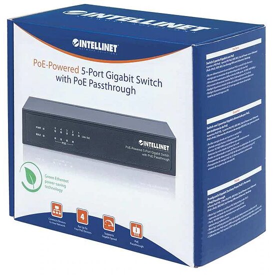 Bild 7 - 5-Port PoE+ Gigabit Switch mit PoE-Passthrough, 4 x PSE PoE-Ports, 1 x PD PoE-Port, IEEE 802.3at/af Power-over-Ethernet (PoE+/PoE), IEEE 802.3az Energy Efficient Ethernet, Desktop