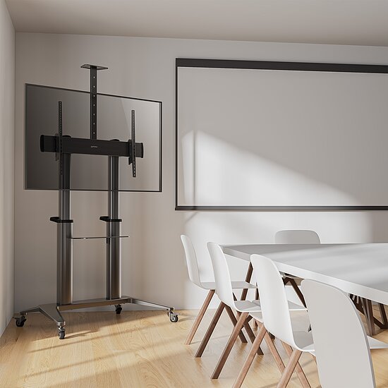 Bild 5 - Aluminium Multimedia TV-Stnder auf Rollen mit extrem hoher Traglast / 70120 Zoll / bis 140 kg / hhenverstellbar & neigbar / mit AV- & Kamerafach