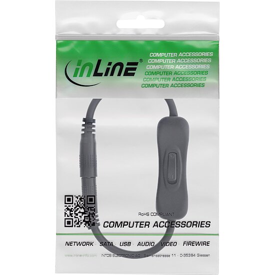 Bild 3 - InLine DC Kabel mit Schalter, DC ST/BU 3,5x1,35mm, AWG 18, schwarz, 0,20m