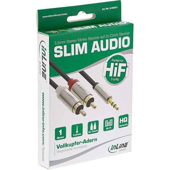 Bild 1 - InLine� Basic Slim Audio Kabel Klinke 3,5mm ST an 2x Cinch ST, 1m