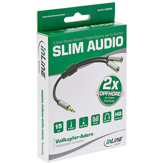 Bild 1 - InLine� Basic Slim Audio Y-Kabel 3,5mm Klinke ST an 2x BU, 0,15m