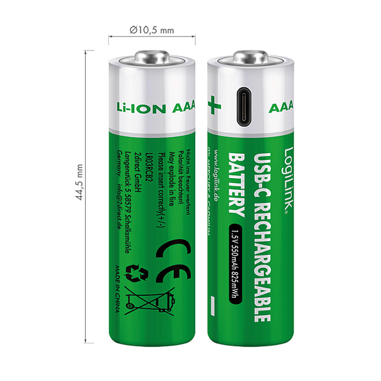 Bild 3 - AAA 1.5 V Li-Ion-Akkus, 550 mAh/825 mWh, integrierter USB-C-Port, wiederaufladbar, 2 Stk.