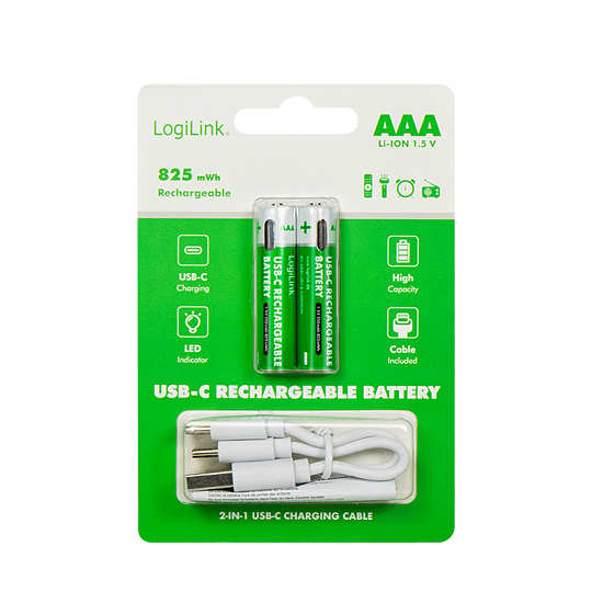 Bild 4 - AAA 1.5 V Li-Ion-Akkus, 550 mAh/825 mWh, integrierter USB-C-Port, wiederaufladbar, 2 Stk.