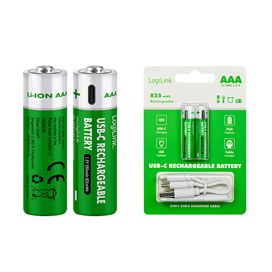 Bild 5 - AAA 1.5 V Li-Ion-Akkus, 550 mAh/825 mWh, integrierter USB-C-Port, wiederaufladbar, 2 Stk.