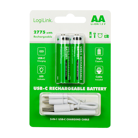 Bild 4 - AA 1.5 V Li-Ion-Akkus, 1850 mAh/2775 mWh, integrierter USB-C-Port, wiederaufladbar, 2 Stk.