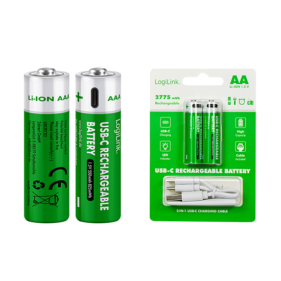 Bild 5 - AA 1.5 V Li-Ion-Akkus, 1850 mAh/2775 mWh, integrierter USB-C-Port, wiederaufladbar, 2 Stk.