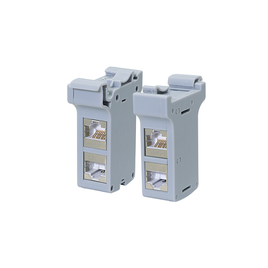Bild 4 - Hutschienenadapter mit 2 Cat.6A Inline-Kupplungen RJ45 B/B, geschirmt