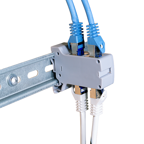 Bild 6 - Hutschienenadapter mit 2 Cat.6A Inline-Kupplungen RJ45 B/B, geschirmt