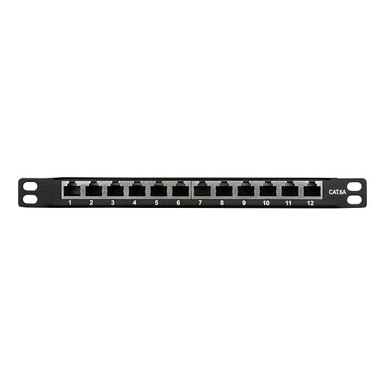 Bild 2 - LogiLink Professional NP0066 geschirmtes Cat 6A Patch-/Verteilerfeld mit 12-Ports 10 Zoll 0, 5 HE Schwarz