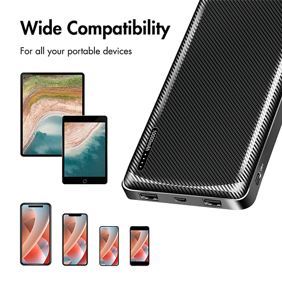 Bild 8 - Powerbank 10000 mAh 2x USB-A USB-C micro-USB mit Schnellladenfunktion schwarz