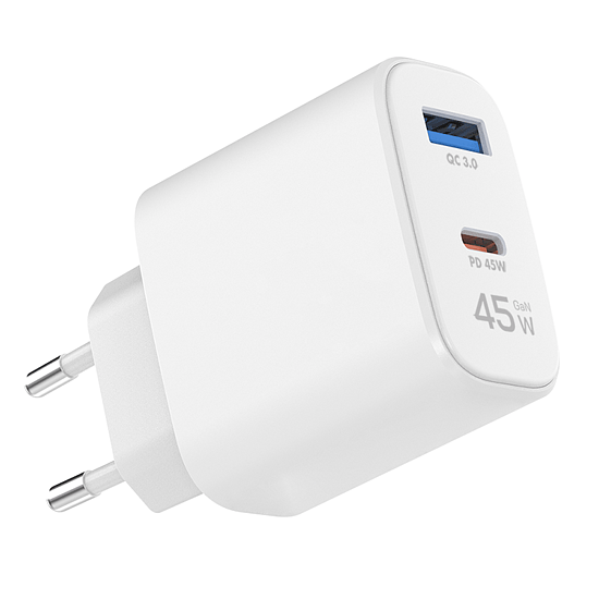 Bild 2 - USB-A/C Ladeger�t, 45 W, GaN, 2-fach, 1x USB-A (QC), 1x USB-C (PD), Wei�