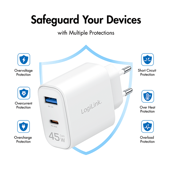 Bild 3 - USB-A/C Ladeger�t, 45 W, GaN, 2-fach, 1x USB-A (QC), 1x USB-C (PD), Wei�