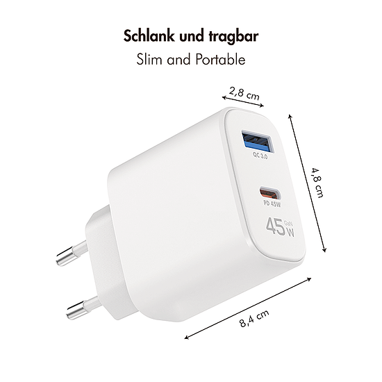 Bild 4 - USB-A/C Ladeger�t, 45 W, GaN, 2-fach, 1x USB-A (QC), 1x USB-C (PD), Wei�