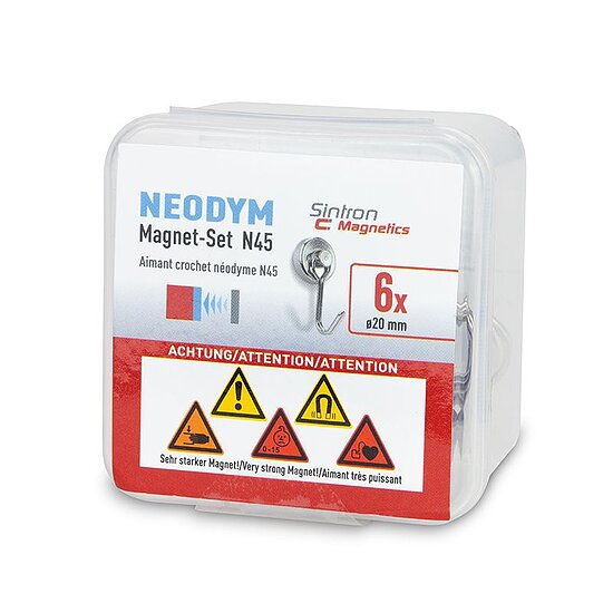 Bild 2 - Magnetics N45 Neodymmagnet-Set 6 Haken Magnet-Durchmesser 20 mm