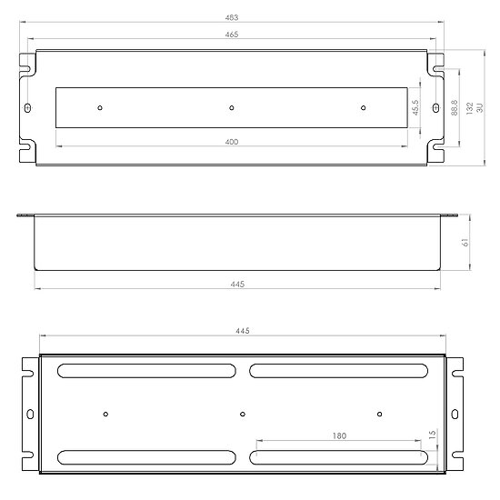 Bild 8 - 19 Zoll Schutzschalterleiste schwarz 3HE mit Hutschiene fr 22 Pltze