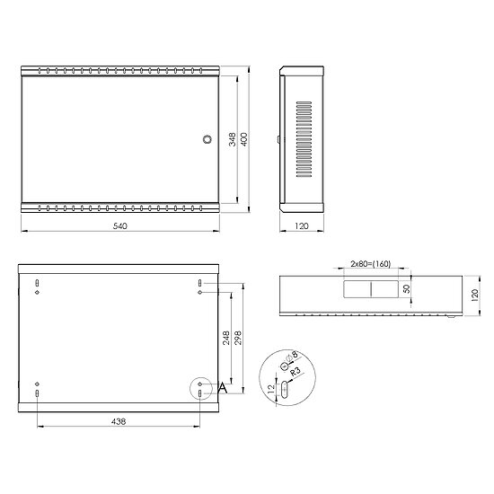 Bild 9 - 19 Zoll Wandverteiler Wandhalterung Wandkonsole schwarz 2HE mit abschliessbarem Deckel