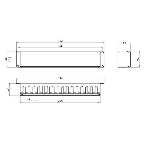Bild 4 - 19 Zoll Rangierpanel Kabelf�hrungspanel grau 2HE