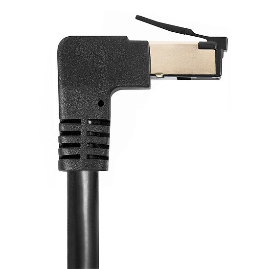 Bild 2 - CAT 8.1 Patchkabel eine Seite nach unten gewinkelt schwarz AWG 26 S/FTP PIMF halogenfrei max. 40 GBit/s