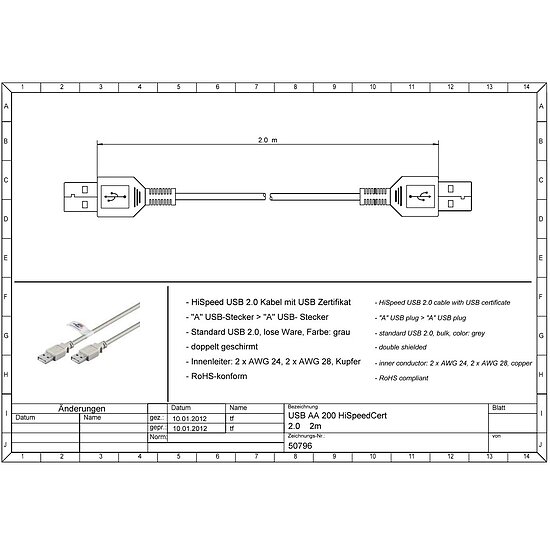 Bild 2 - USB 2.0 Kabel A-Stecker auf A Stecker UL zertifiziert