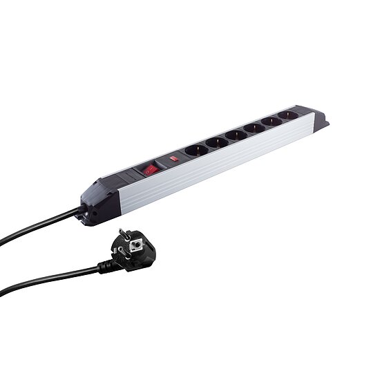 Bild 1 - Aluminium Tischsteckdosenleiste 6-fach mit �berspannungsschutz Wandmontage m�glich