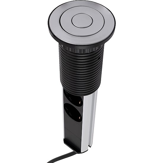 Bild 1 - Tisch-Einbausteckdose f�r Schreibtische und Arbeitsplatten 3x Steckdose 2x USB 2m Kabel