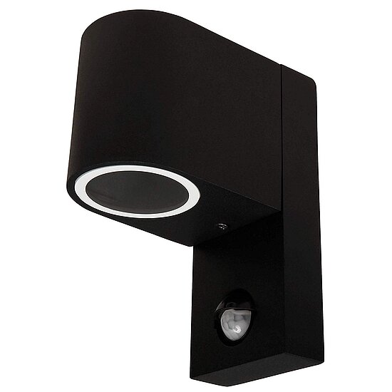 Bild 1 - LED Wandleuchte oval schwarz 1 x GU10 Sockel (nachunten) Aluminium IP44 mit Bewegungsmelder