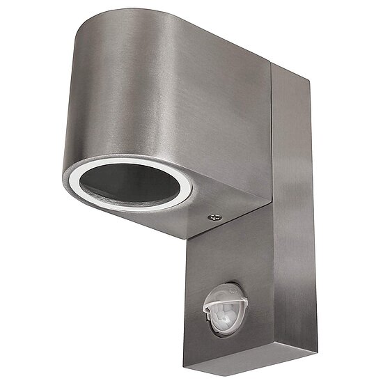 Bild 1 - LED Wandleuchte oval Edelstahloptik 1 x GU10 Sockel (nachunten) Aluminium IP44 mit Bewegungsmelder