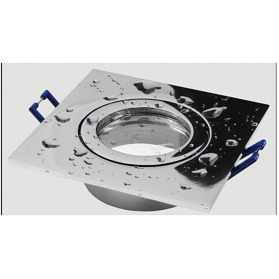 Bild 1 - Einbaurahmen eckig Clip-Verschluss IP44 Chrom mit Glasscheibe inkl. GU5.3 Fassung