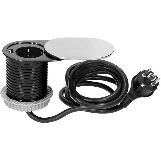 Bild 1 - Einbau Tischsteckdosenleiste silber mit 1 Schutzkontaktbuchse und 1 x USB