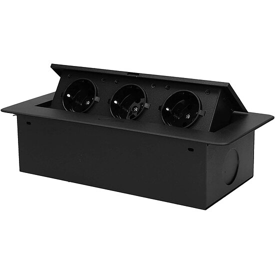 Bild 1 - Einbau Tischsteckdosenleiste schwarz mit 3 Schutzkontaktbuchsen