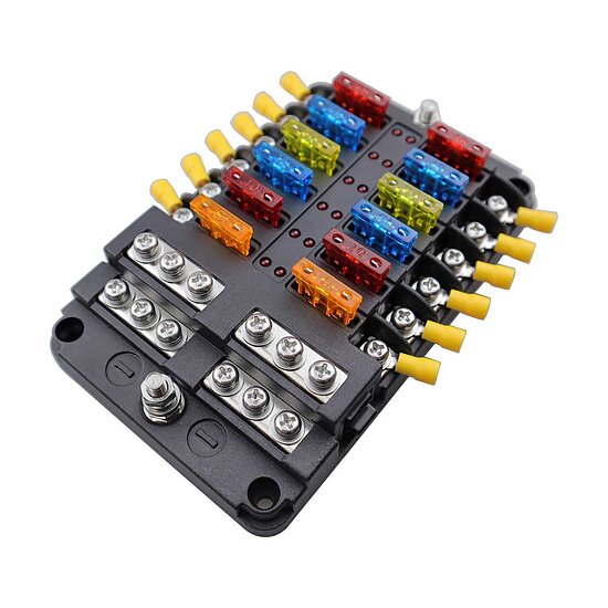 Bild 1 - 12-Wege-Sicherungsblock mit 24 St�ck Sicherungen und 12 St�ck Anschlussklemmen