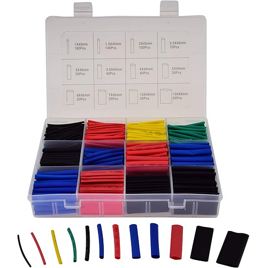 Bild 1 - Schrumpfschlauch-Sortiment 750-teilig 5 Farben Schrumpfrate 2:1 45mm lang 11 Gr��en Bunt