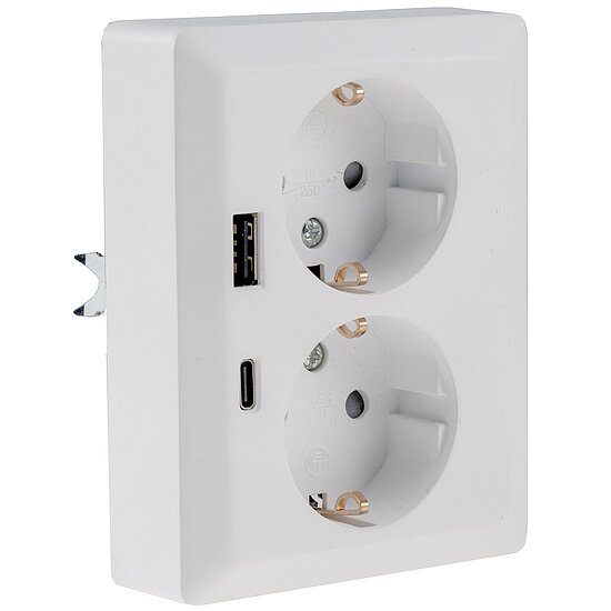 Bild 1 - Schutzkontakt-Steckdose 2-fach 250V~/ 16A, 1x UP, USB A+C/PD, wei� matt