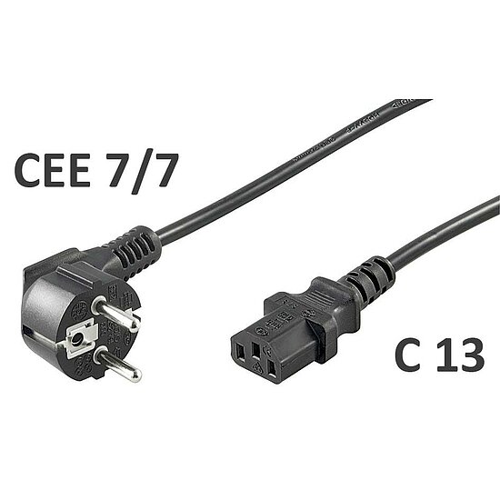 Bild 1 - Netzkabel Stromkabel schwarz Schutzkontaktstecker gewinkelt auf Kaltger�tebuchse gerade