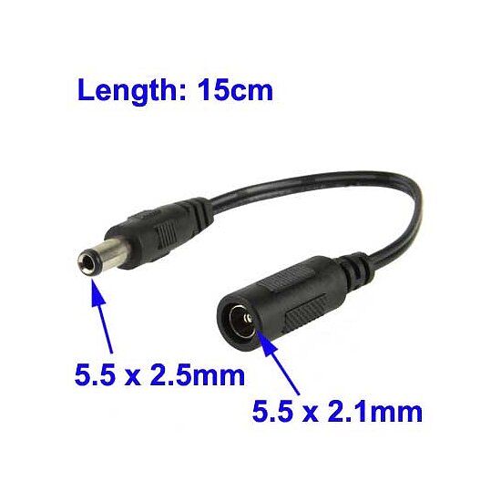 DC Hohlstecker Adaptekabel von 5,5 x 2,5mm DC Stecker auf 5.5 x 2.1mm DC  Kupplung (Strom & Licht) 