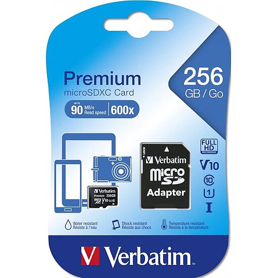 Bild 1 - SD MicroSD Card 256GB Verbatim SDXC Premium Class10 + Adapte retail