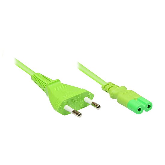 Bild 1 - Kab24� Euro Stromkabel 1,8m gr�n Eurostecker (Typ C, CEE 7/16) auf Ger�tebuchse C7