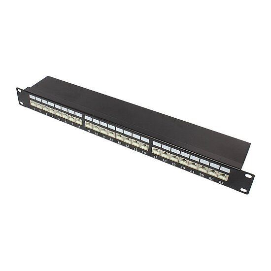 Bild 1 - CAT6a Patchpanel 19 Zoll schwarz 1 HE 24 Port 10 GBit/s