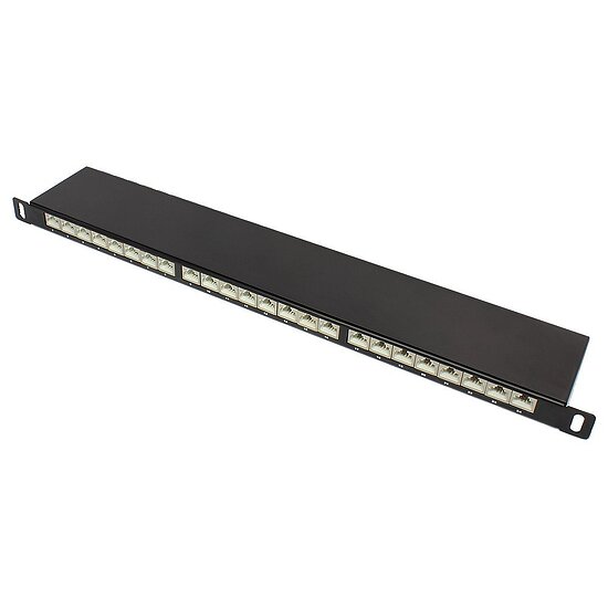Bild 1 - CAT6a Patchpanel 19 Zoll schwarz 0,5 HE 24 Port 10 GBit/s