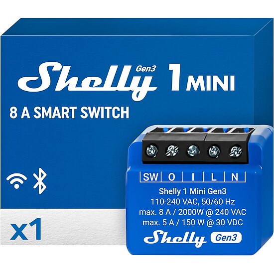 Bild 1 - Shelly 1 Mini Gen 3 WiFi & Bluetooth Smart Switch Relais 1 Kanal 8A