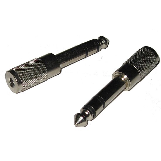 Bild 1 - Adapter, 3-pol. Klinkenstecker 6,3mm Stereo auf 3,5mm Stereo Kupplung, Metallausfhrung.