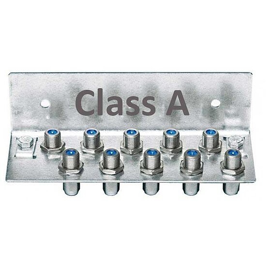 Bild 1 - Kab24 HQ Erdungswinkel / Erdungsblock 10-fach Class A mit Cabelcon F-81-HQ F-Verbindern