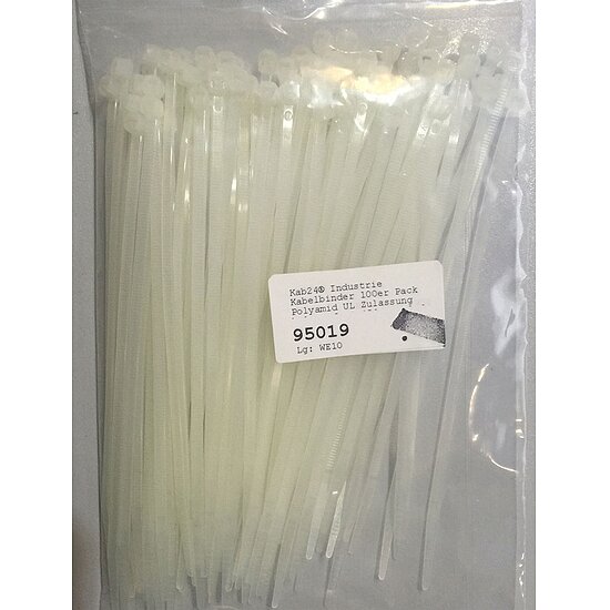 Bild 1 - Kab24� Industrie Kabelbinder 100er Pack Polyamid UL Zulassung halogenfrei 150mm x 3,6mm naturfarben