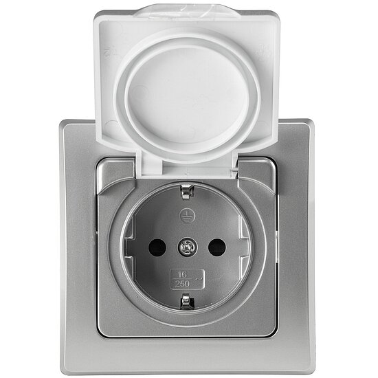 Bild 1 - DELPHI Unterputz Steckdose IP44 inkl. Rahmen und Deckel silber