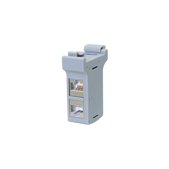 Bild 1 - Hutschienenadapter mit 2 Cat.6A Inline-Kupplungen RJ45 B/B, geschirmt