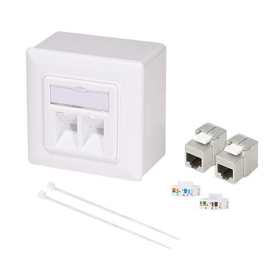 Bild 1 - Modulare Anschlussdose mit 2 Cat.6A Modulen + Aufputzgehuse, wei
