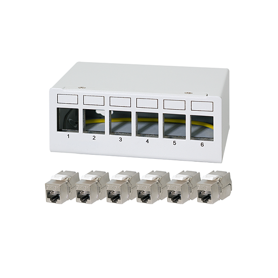 Bild 1 - Patch Panel 6 Port mit 6 Cat.6A Keystone Modulen