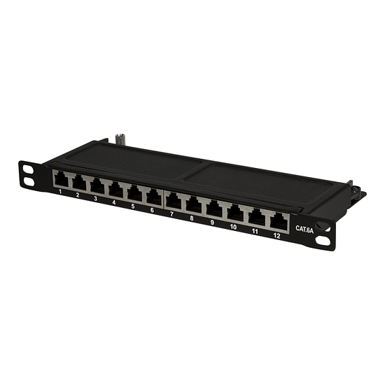Bild 1 - LogiLink Professional NP0066 geschirmtes Cat 6A Patch-/Verteilerfeld mit 12-Ports 10 Zoll 0, 5 HE Schwarz