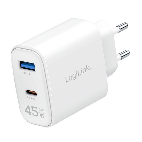 Bild 1 - USB-A/C Ladeger�t, 45 W, GaN, 2-fach, 1x USB-A (QC), 1x USB-C (PD), Wei�